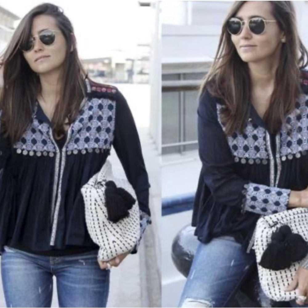 ZARA bohemian top with coins